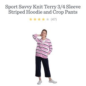 Knit Terry 3/4 Sleeve Hoody & Crop Pants Set